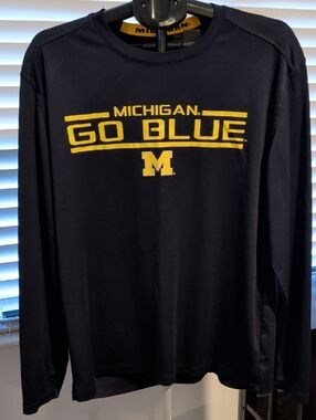 MICHI Navy Long-Sleeve 'Go Blue' Tee with Yellow Logo